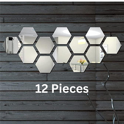 Hexagon Silver Mirror For Wall [Pack Of 12, Size (10x12)Cm Each]