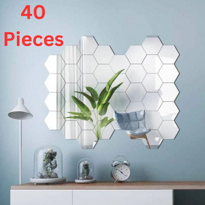 Hexagon Silver Mirror For Wall [Pack Of 40, Size (10x12)Cm Each]