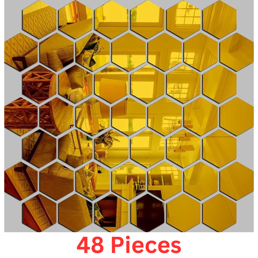 Hexagon Gold Mirror For Wall [Pack Of 48, Size Each]