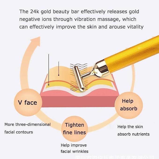 24K Gold Energy Beauty Bar Electric Facial Massage Roller