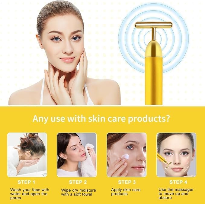 24K Gold Energy Beauty Bar Electric Facial Massage Roller